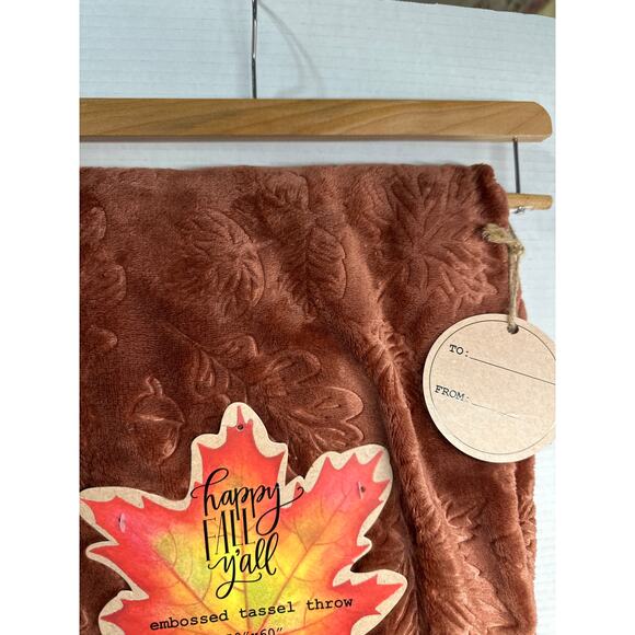 Happy Fall Yall embossed tassel throw blanket 50”x60” NWT  Very Soft on hanger - Picture 4 of 9